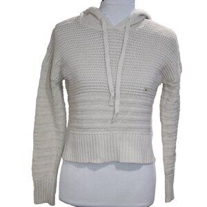 NWT Aeropostale Crop Hoodie Sweater Ivory Cream Soft Waffle Loose Knit Size XS